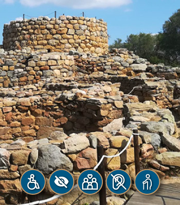 mobile-il-nuraghe-una-torre-di-pietra-con-attorno-il-villaggio,-dove-rimane-la-pianta-circolare-di-pietre-di-granito